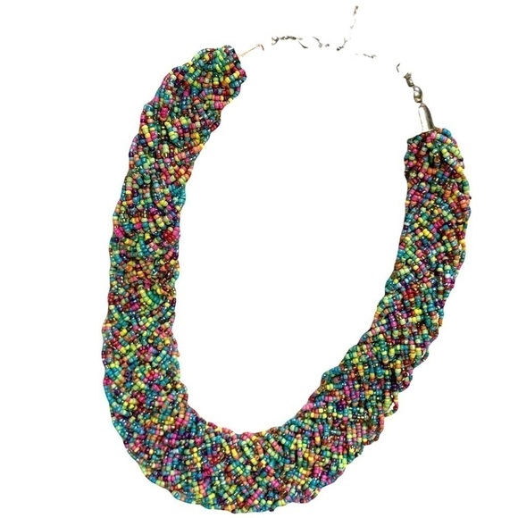Multicolored Colorful Rainbow Bead Beaded Statement Fashion Necklace - Picture 1 of 14